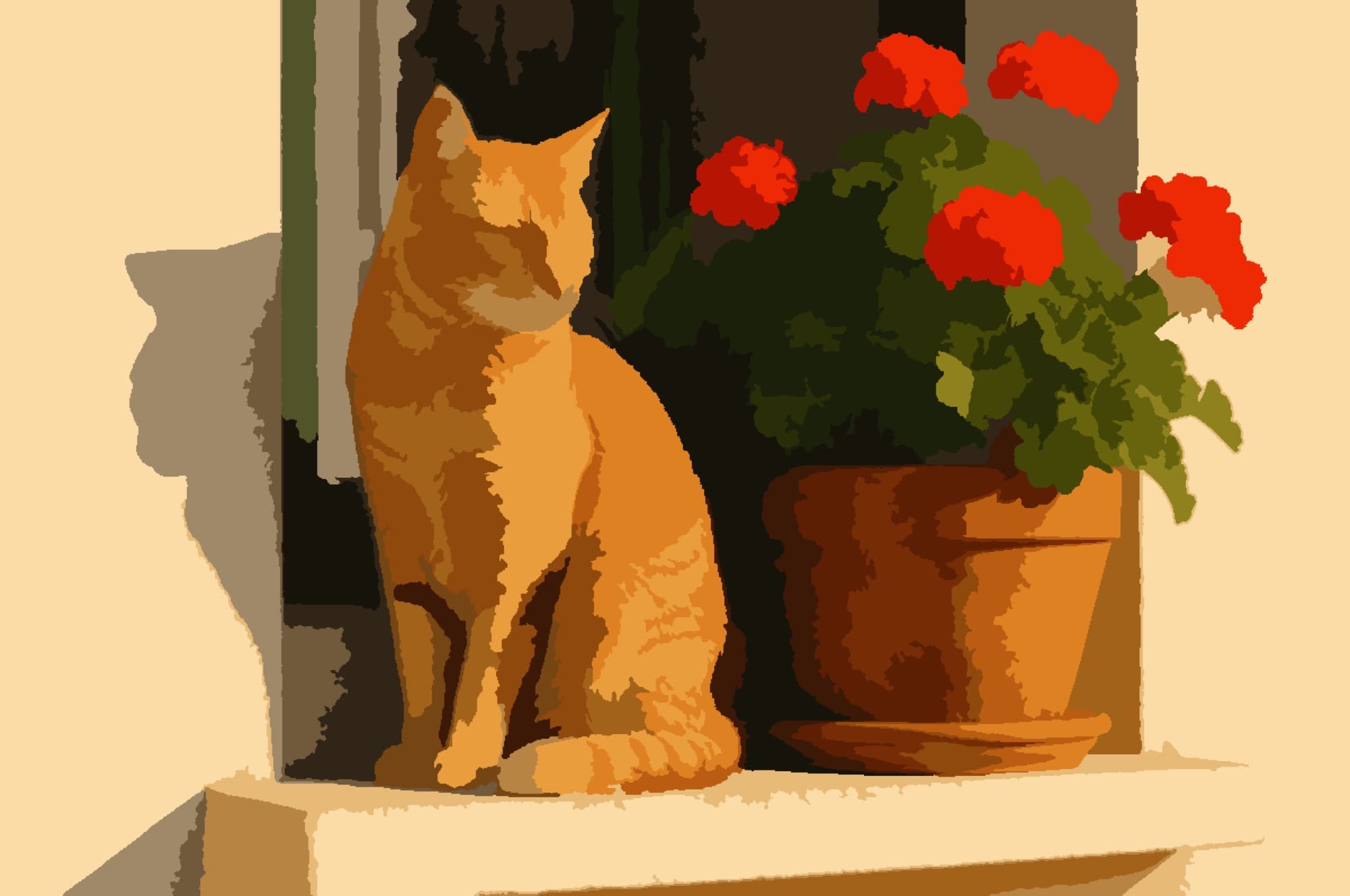 Cat on a sunlit windowsill — painted reference