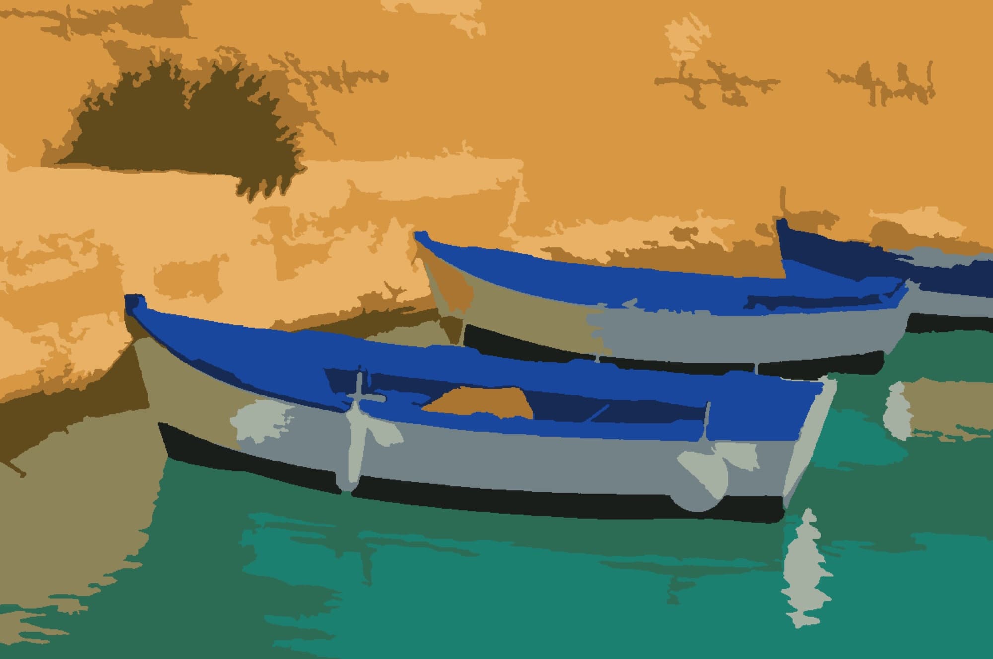 Harbour boats at midday — painted reference