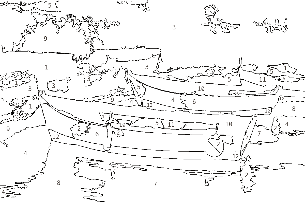 Harbour boats at midday — numbered outline