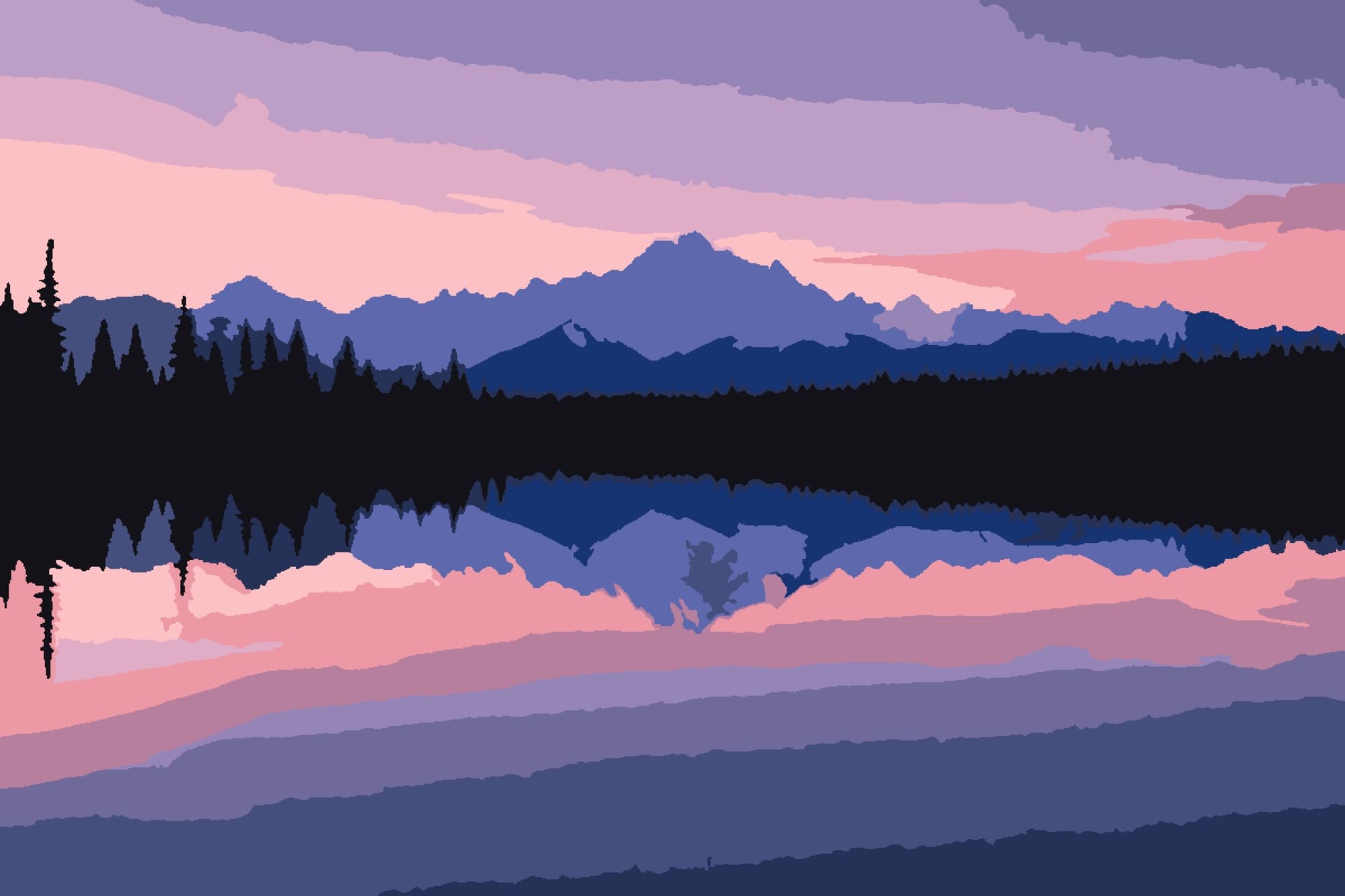 Alpine lake at dawn — painted reference