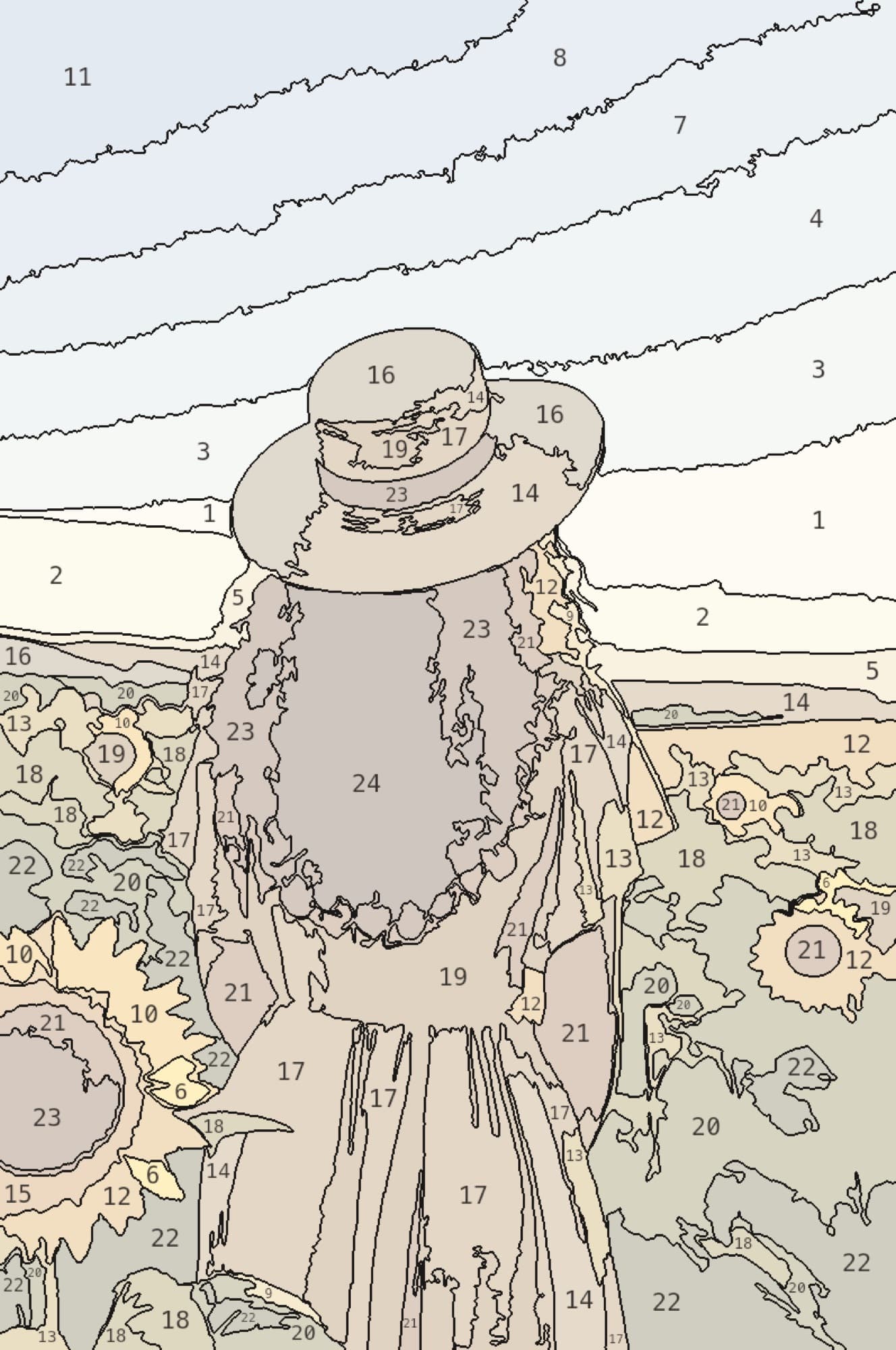 Sunflower field, figure from behind — tinted preview