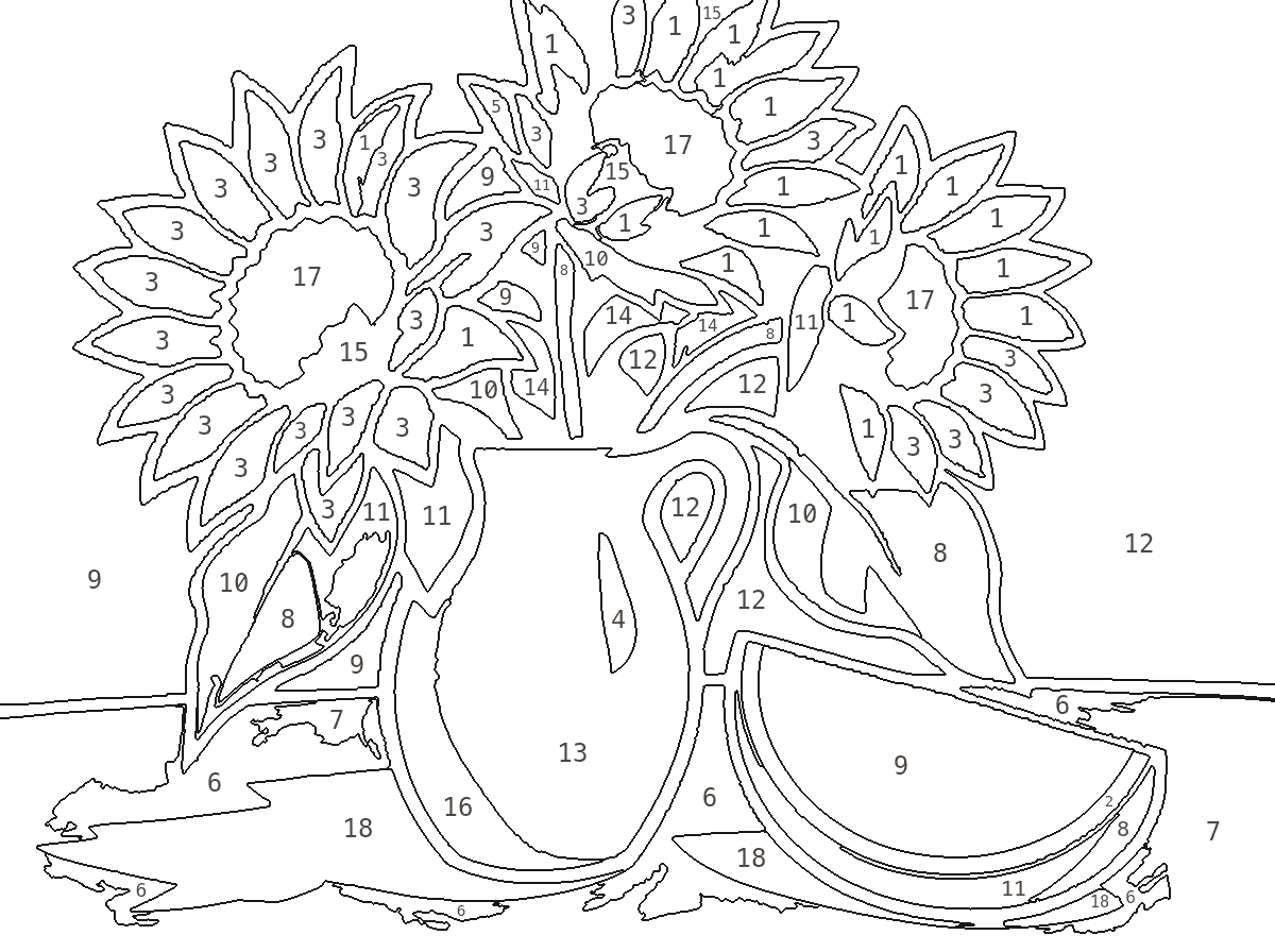 Bold Pop — the numbered outline produced from that painting