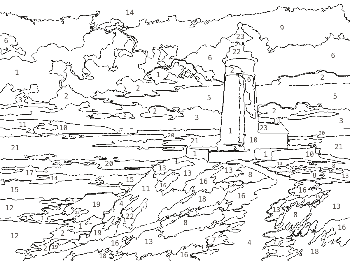 Coastal Light — the numbered outline produced from that painting