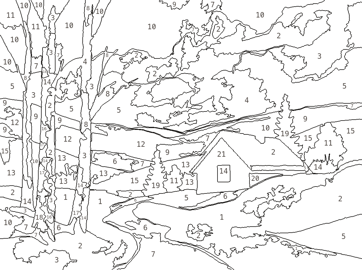 Nordic Pastel — the numbered outline produced from that painting