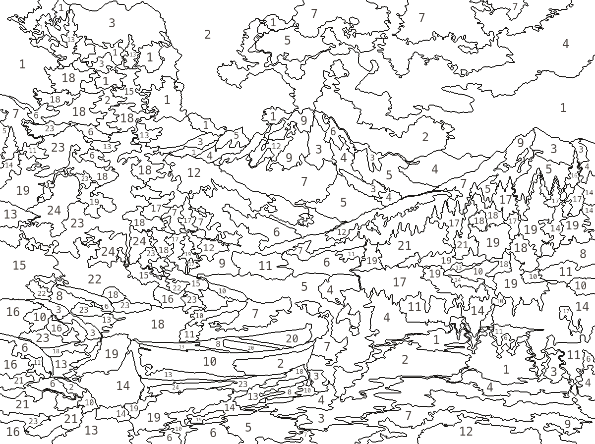Soft Watercolour — the numbered outline produced from that painting