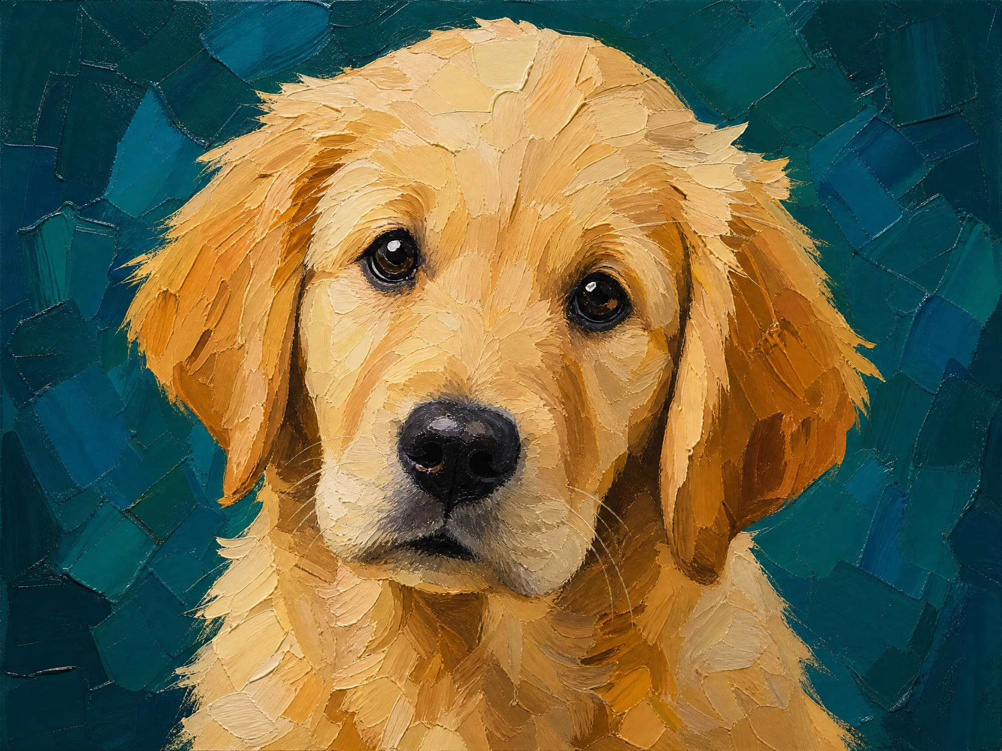 Oil Impasto — finished painting of golden retriever portrait